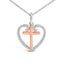 Collar con colgante de cruz en forma de corazón de plata esterlina chapada en oro rosa de 14K y diam