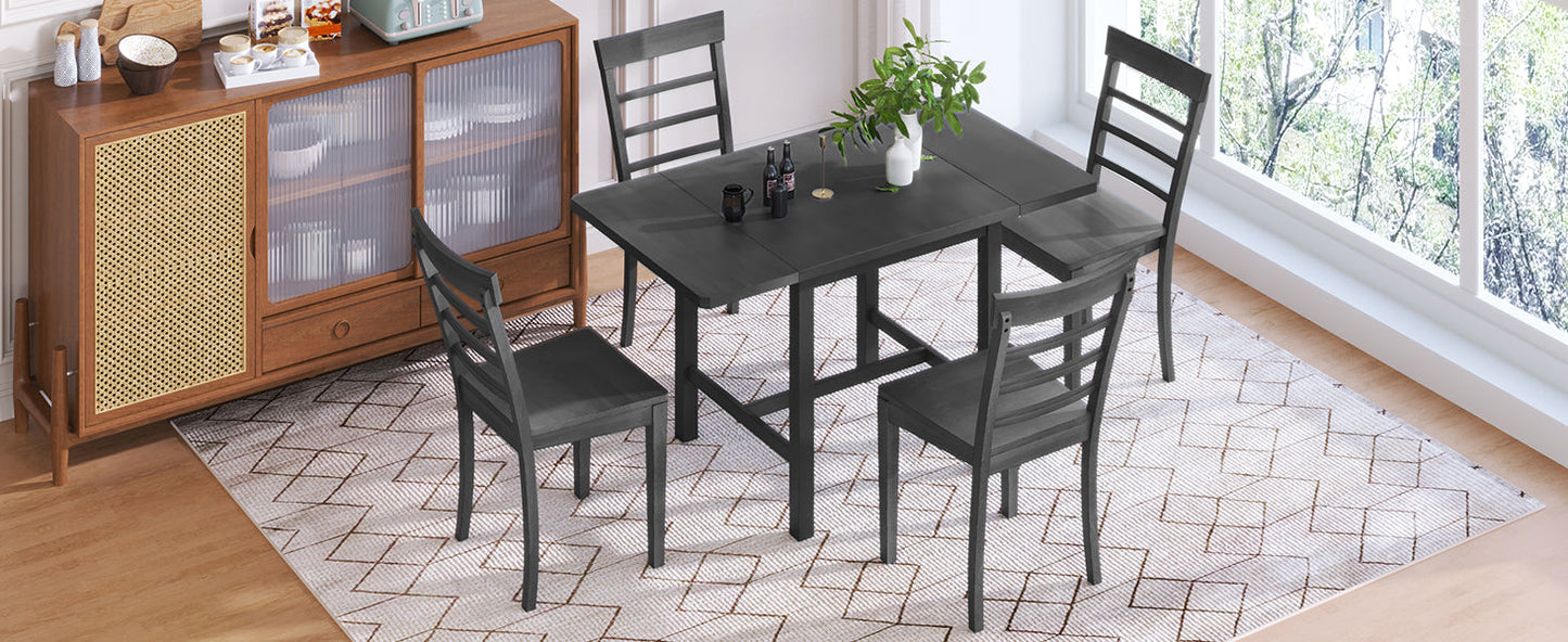 TOPMAX 5-piece square wooden pendant light expandable dining table set with 4 ladder back chairs  Gray - Korvel