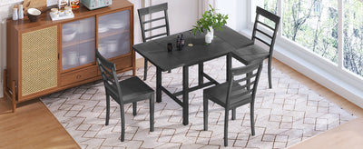 TOPMAX 5-piece square wooden pendant light expandable dining table set with 4 ladder back chairs  Gray - Korvel
