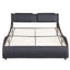 Queen Size Upholstered Faux Leather Platform Bed with LED Light Bed Frame with Slatted - Black - Korvel