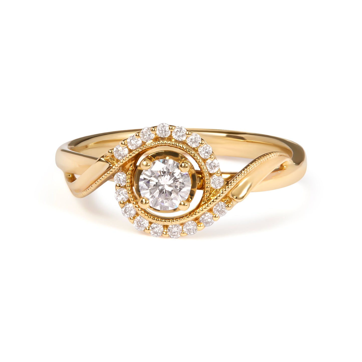 Anillo de Compromiso en Oro Amarillo de 14K con Diamantes Halo de 1/3 Cttw - Talla 7