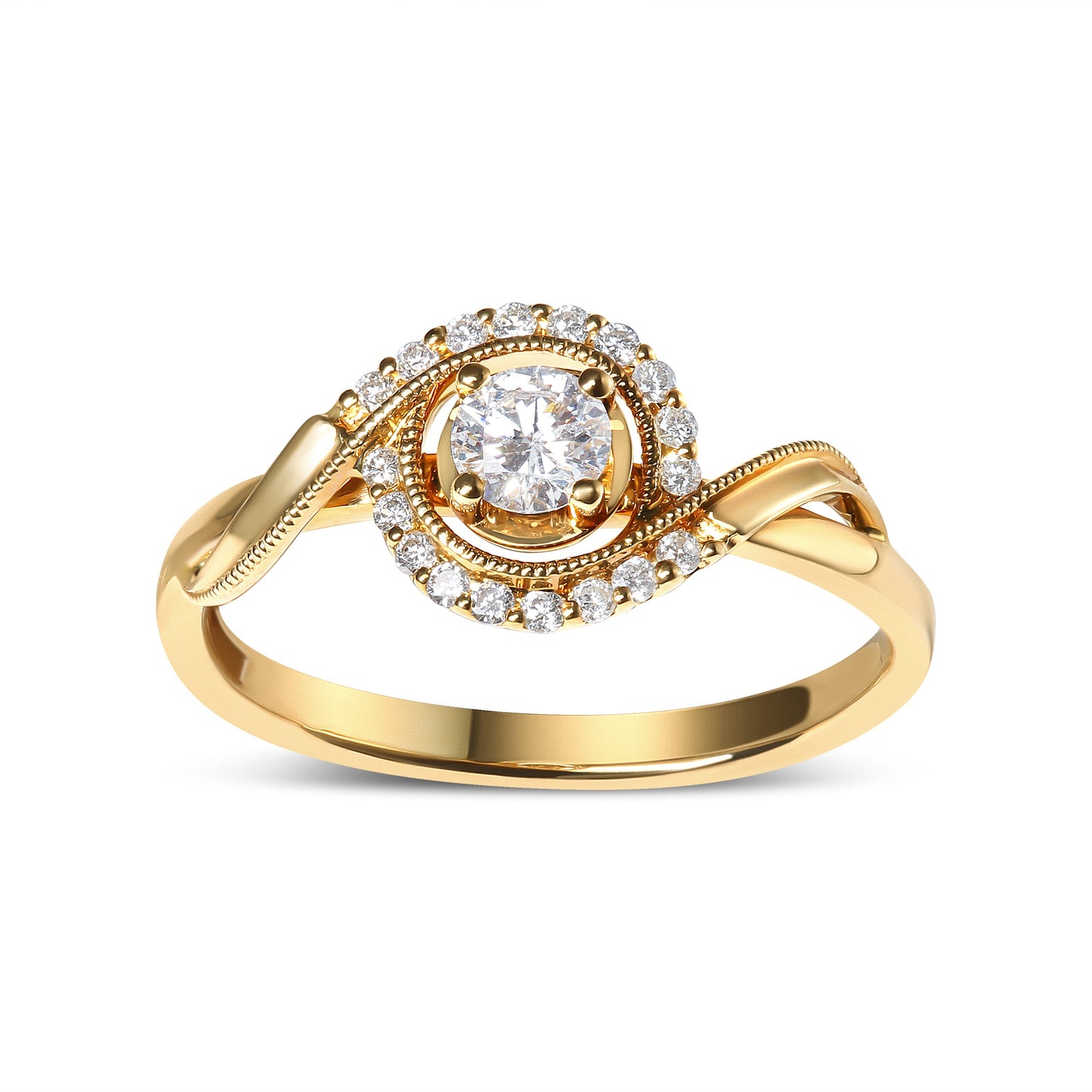 Anillo de Compromiso en Oro Amarillo de 14K con Diamantes Halo de 1/3 Cttw - Talla 7