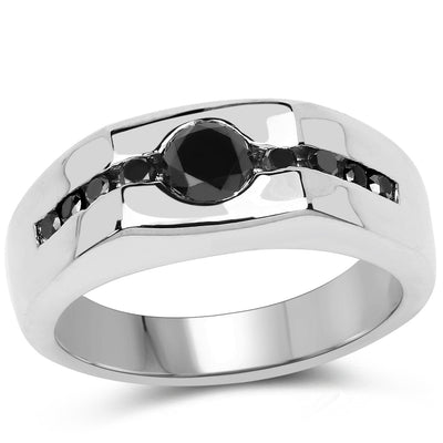 Anillo de Compromiso de Diamante Negro Genuino de 0.74 Quilates en Plata de Ley