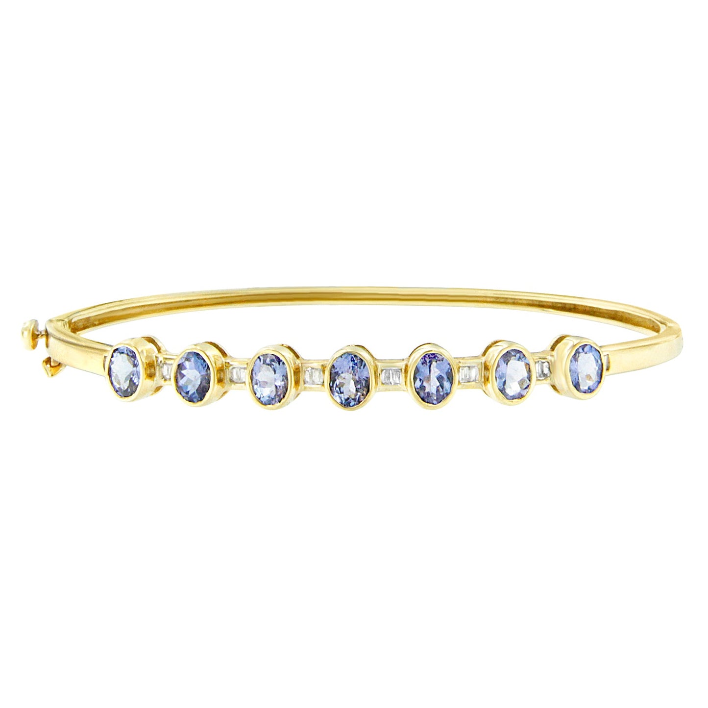 Pulsera de Bangle de Tanzanita y Diamante en Oro Amarillo de 14K
