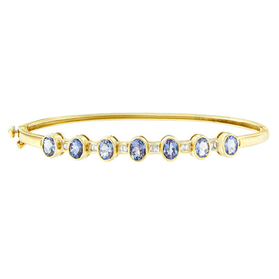 Pulsera de Bangle de Tanzanita y Diamante en Oro Amarillo de 14K