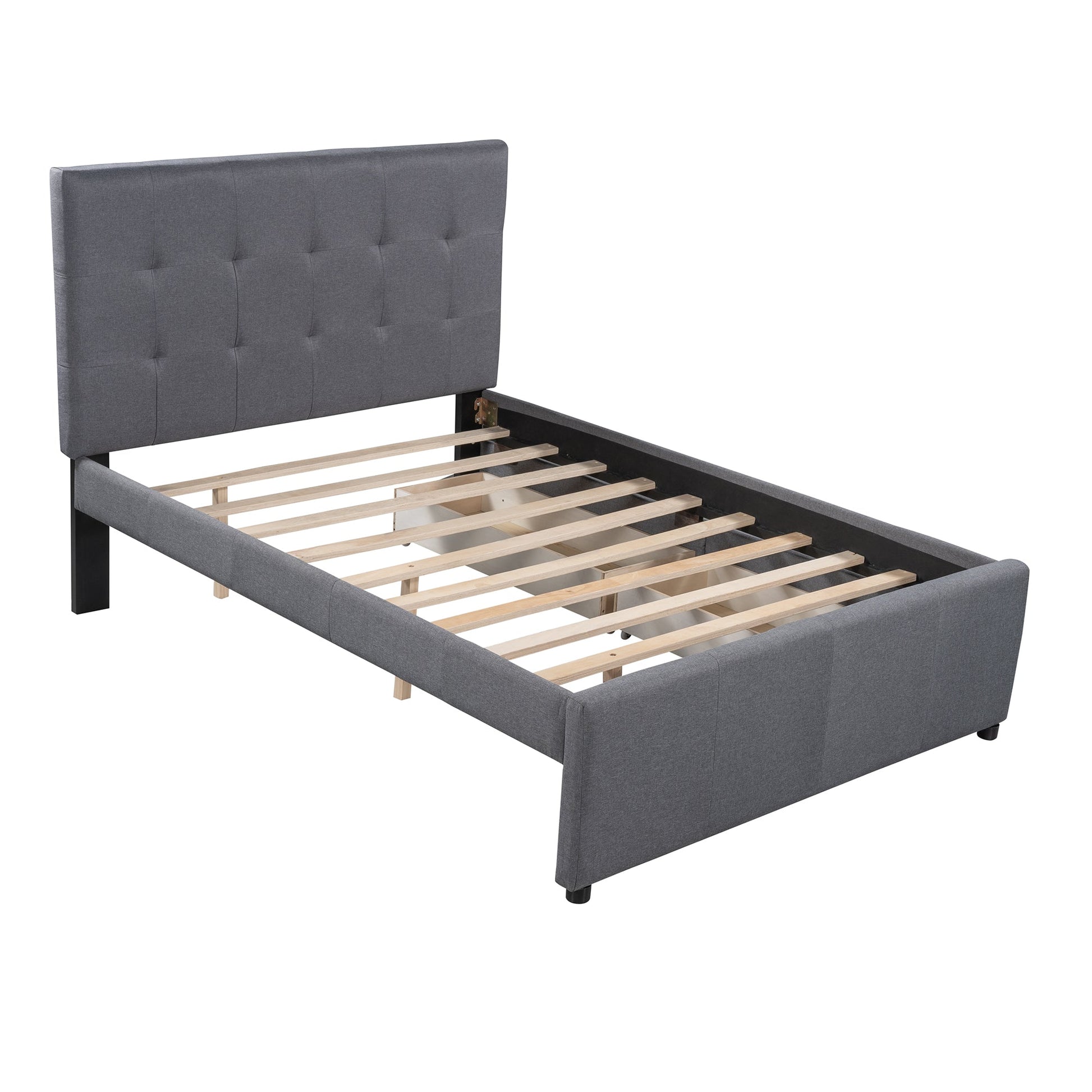 Linen Upholstered Platform Bed With Headboard and Two Drawers Full - Korvel
