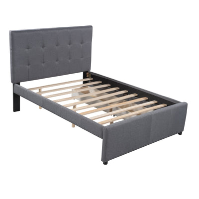 Linen Upholstered Platform Bed With Headboard and Two Drawers Full - Korvel