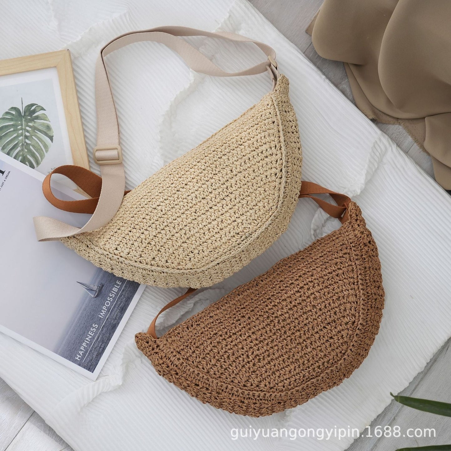 Bolso de mano de mimbre tipo dumpling para mujer