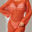 Knitted hollowed out pullover round neck long sleeved bikini swimsuit cover - Korvel