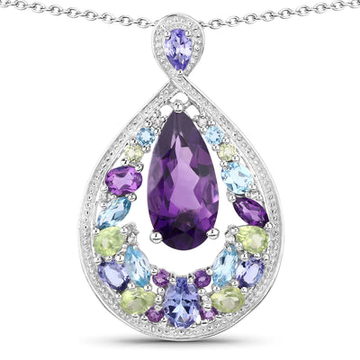 6.40 Carat Genuine Multi-Stone .925 Sterling Silver Pendant