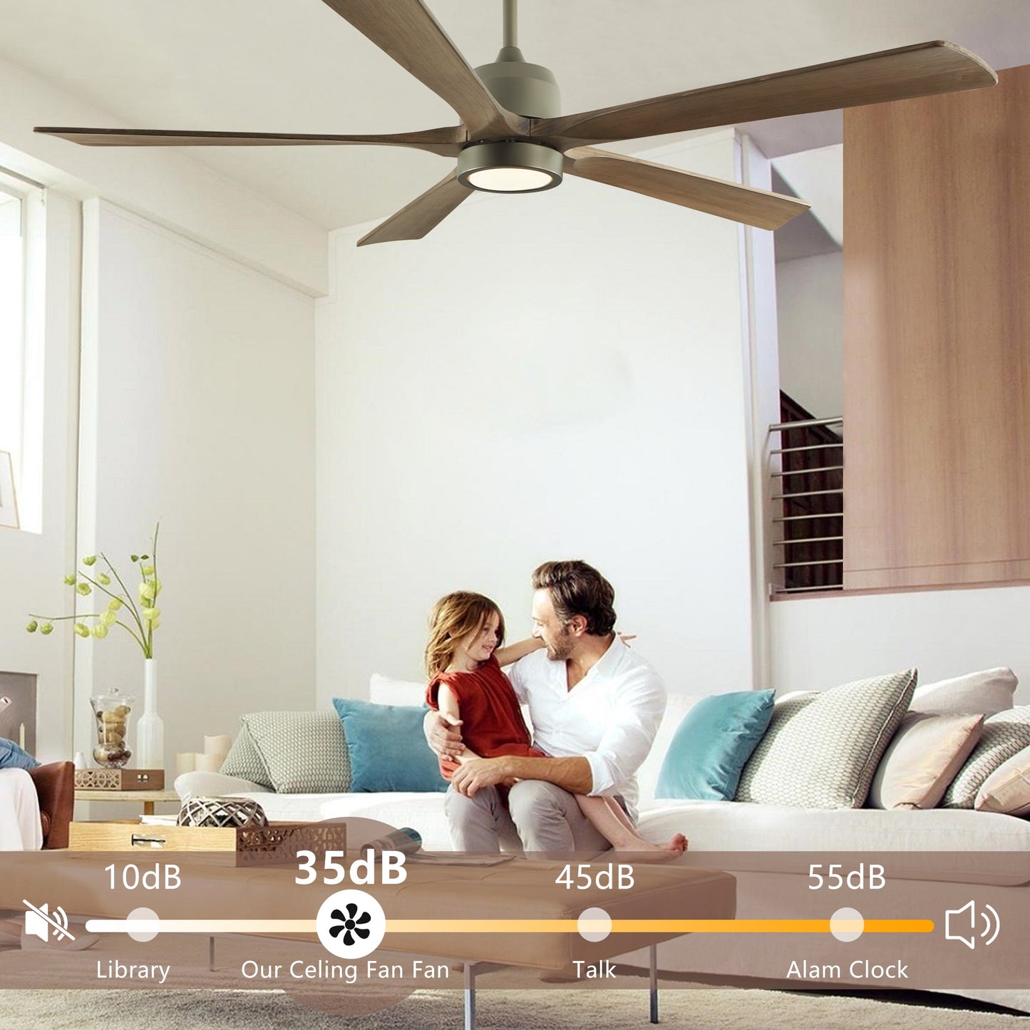 60 "modern wooden ceiling fan with lighting and remote control, 6-speed noiseless reversible DC motor ceiling fan - Korvel