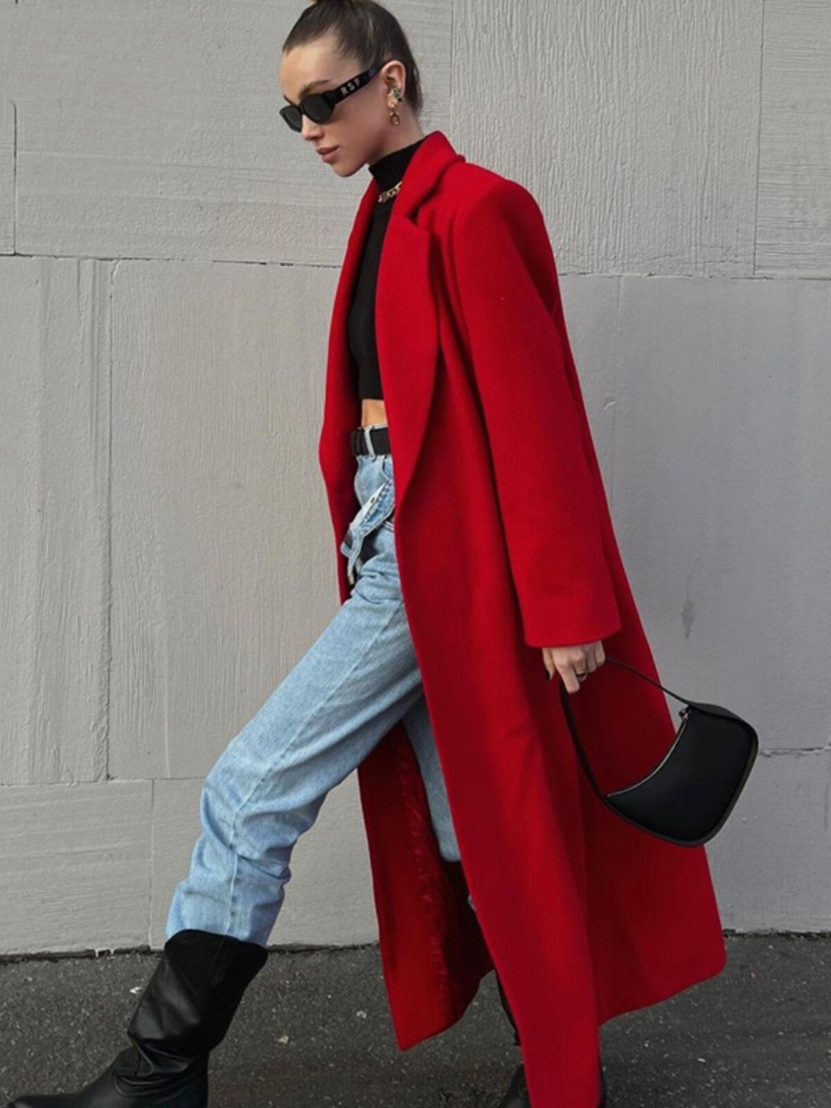 Extra-Long Dark Red Wool Coat for Women