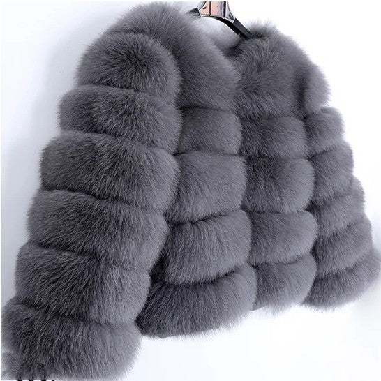 Elegant Faux Fur Patchwork Overcoat