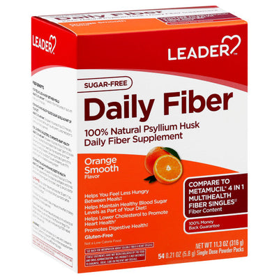 Leader Health Care Daily Fiber Powder Packs - Orange Smooth Flavor