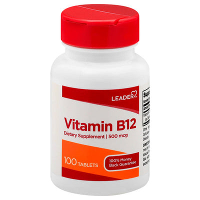 Leader Vitamin B12 500 Mcg Tablets - 100 Count