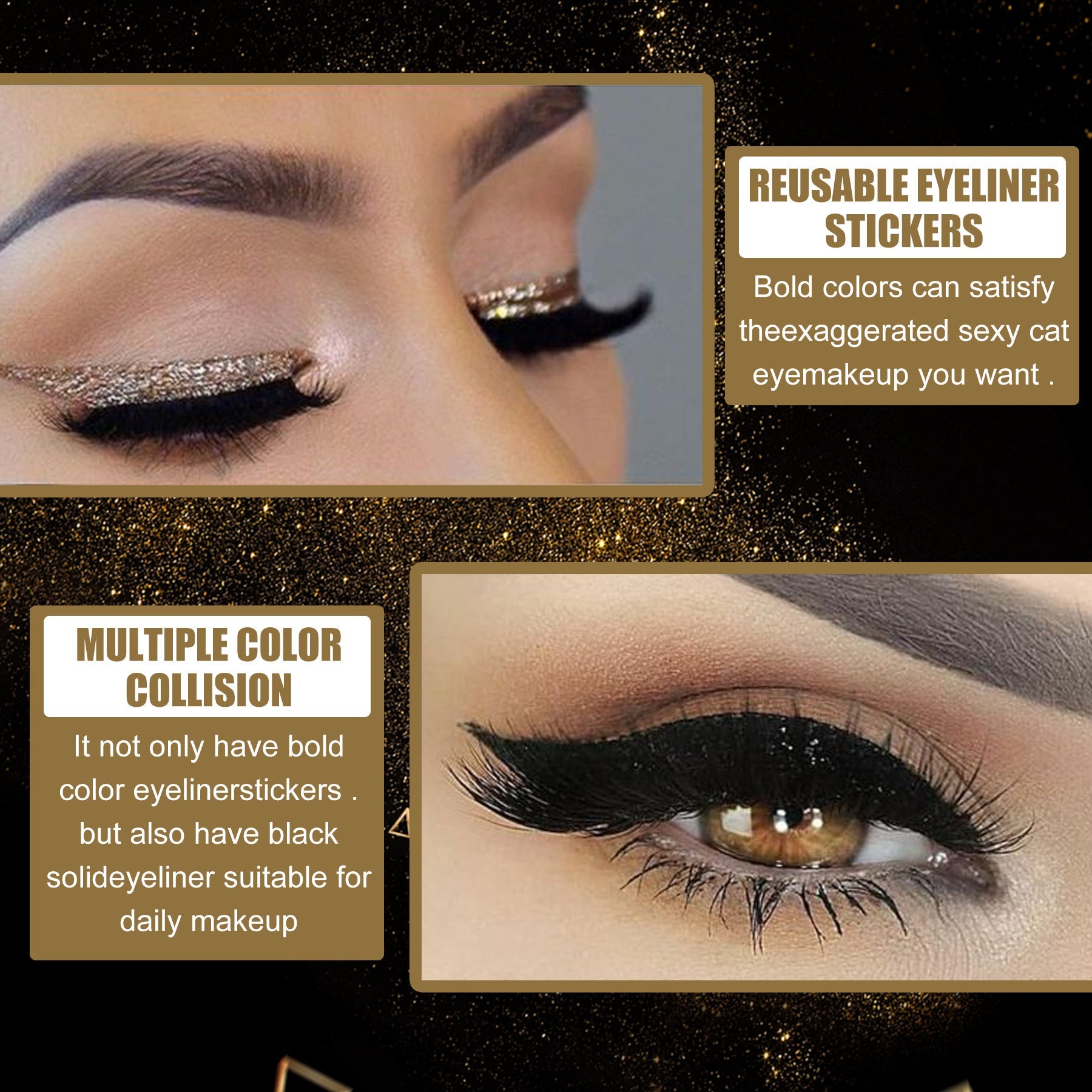 New Glitter Self-Adhesive Eyeliner Eyeshadow Sticker Double Eyelid False Eyelashes Waterproof Party Eye Makeup Sticker - Korvel