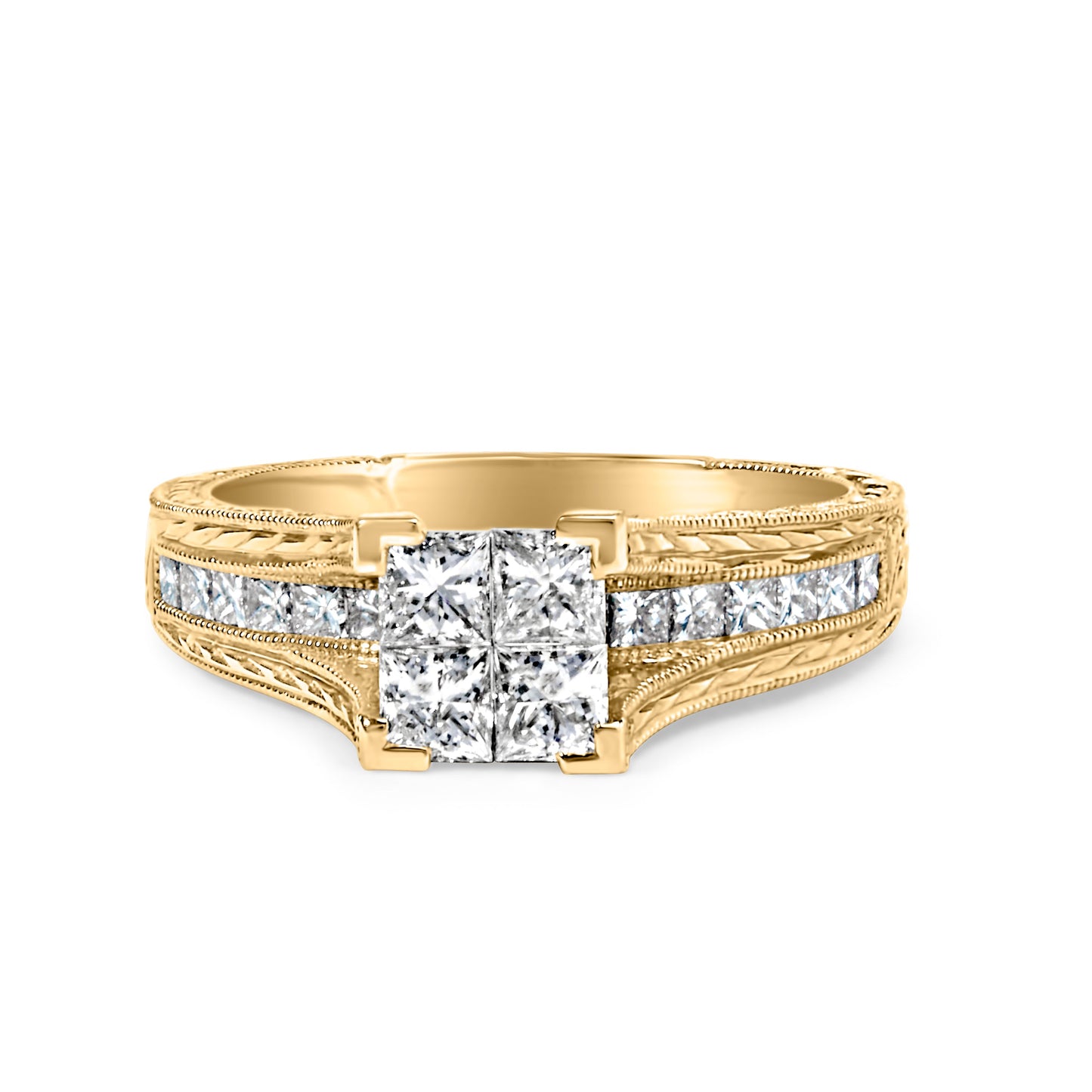14K Yellow Gold Princess Composite Diamond Engagement Ring - Size 7