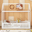 Twin Size Wood House Bed with Fence and Door, White - Korvel