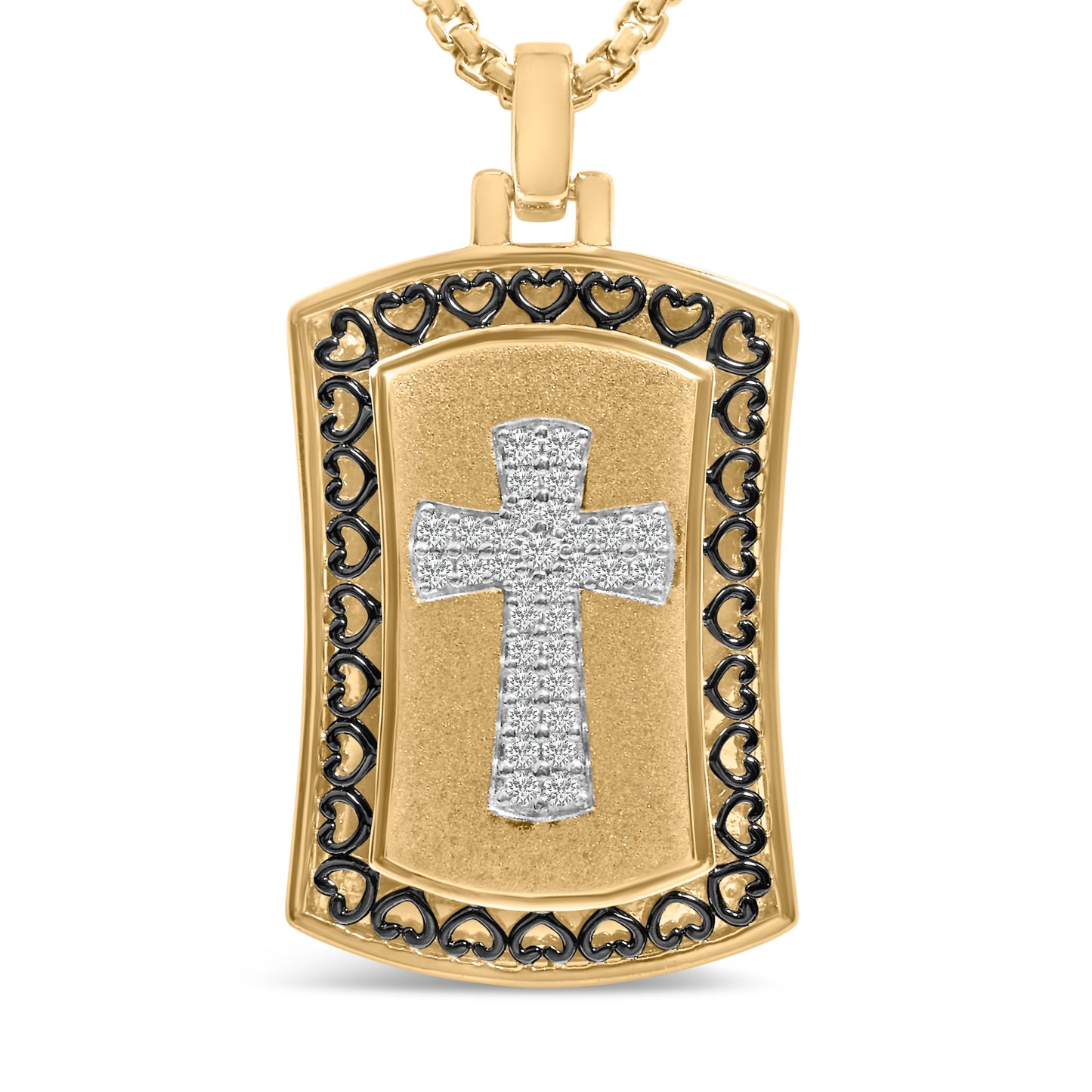 Pendentif en forme de plaque militaire en argent sterling plaqué or jaune 14K avec croix en diamant