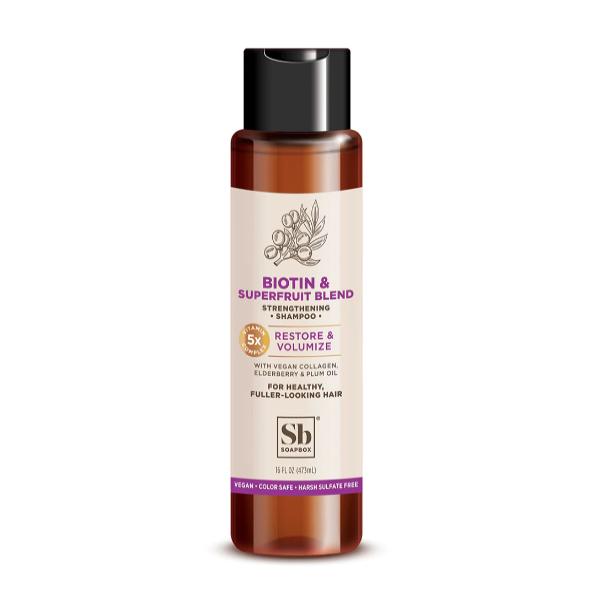 Shampoing fortifiant Soapbox avec biotine et mélange de superfruits