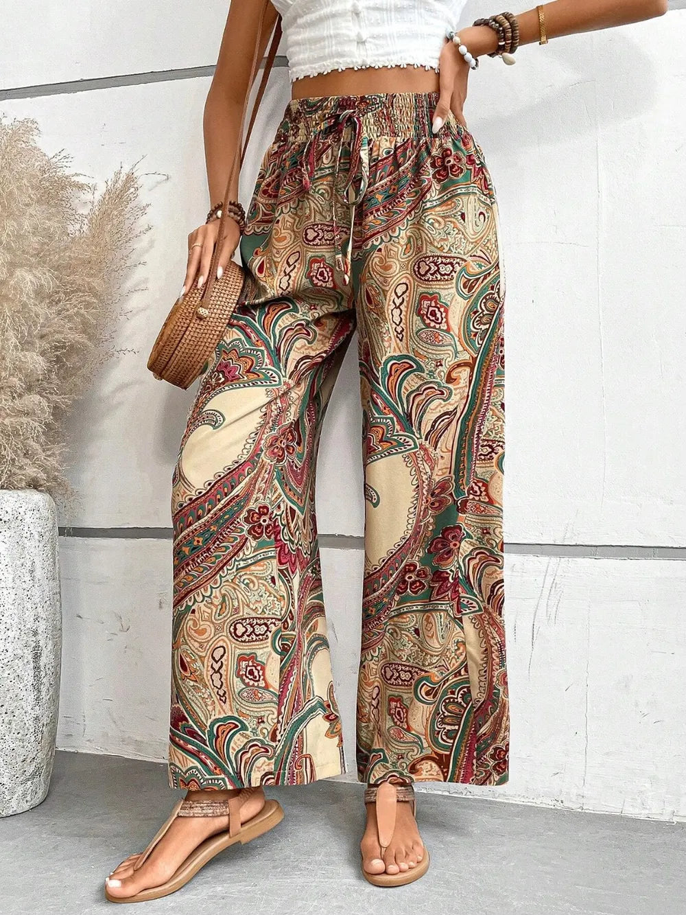 Printed Wide Leg Pants - Korvel