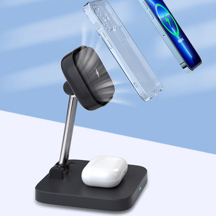 3-in-1 magnetic wireless charger holder with cooling fan suitable for wireless charging of iPhone earphones and watches - Korvel
