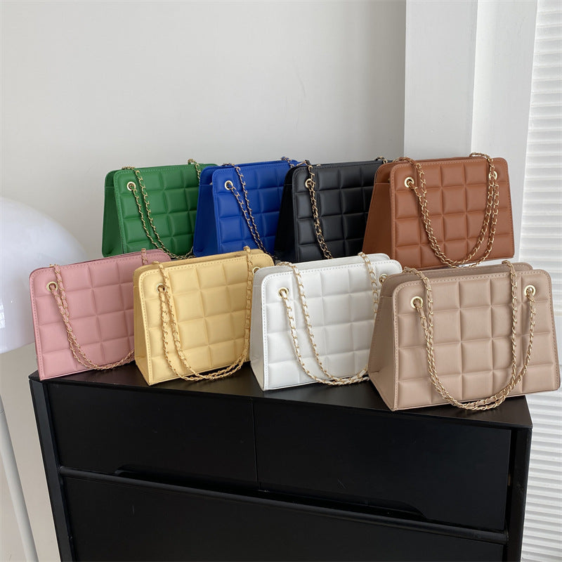 Plaid Diamond-Pattern Embroidered Shoulder Bag for Women