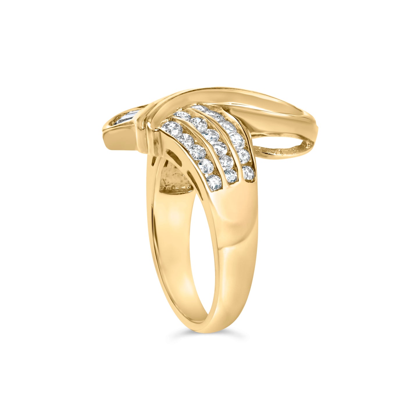 Anillo de cóctel con diamantes en canal de oro amarillo de 14K - Talla 7