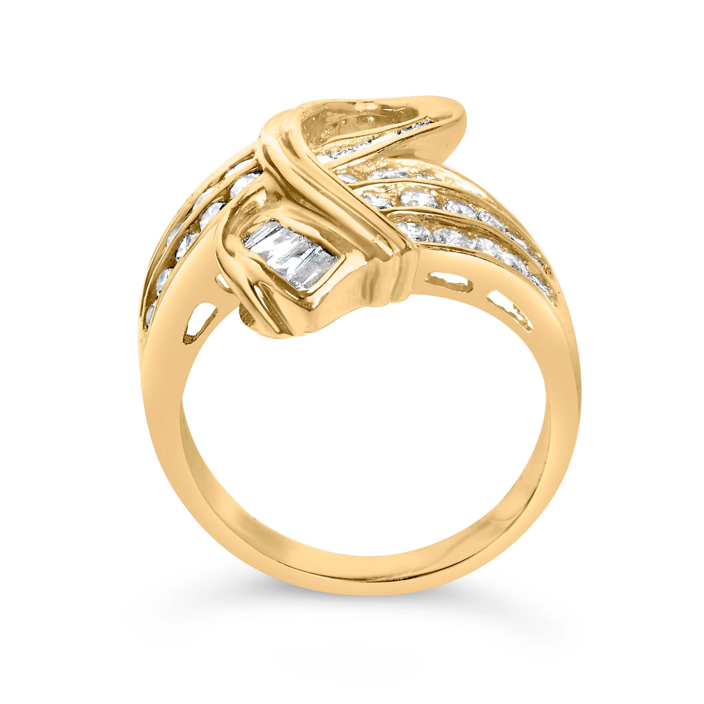 Anillo de cóctel con diamantes en canal de oro amarillo de 14K - Talla 7