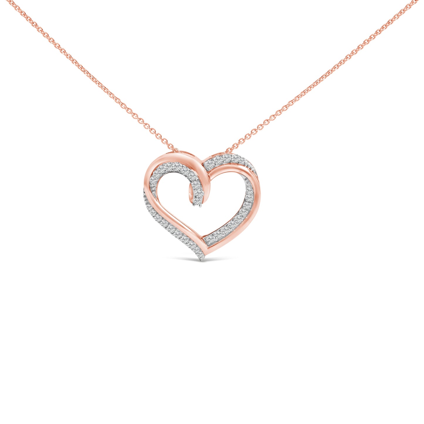 14K Rose Gold Plated Sterling Silver Diamond Heart Pendant Necklace