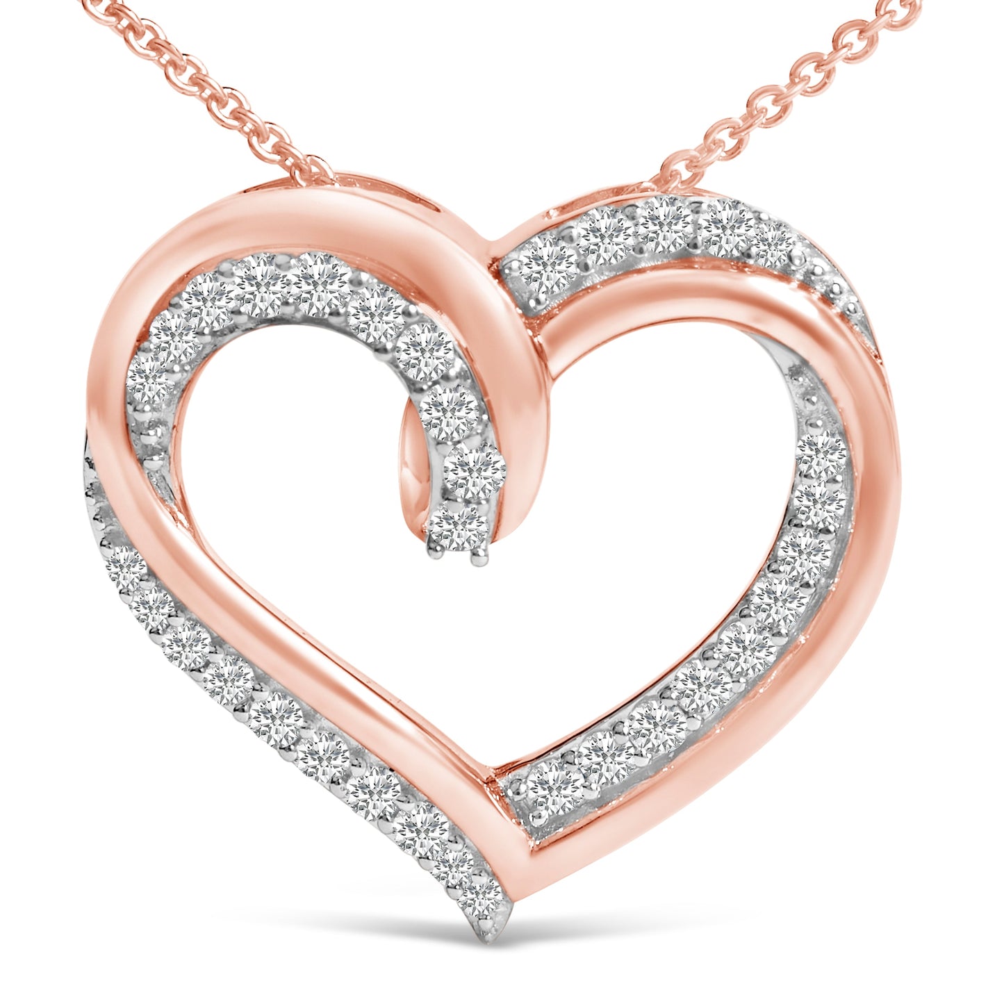 14K Rose Gold Plated Sterling Silver Diamond Heart Pendant Necklace