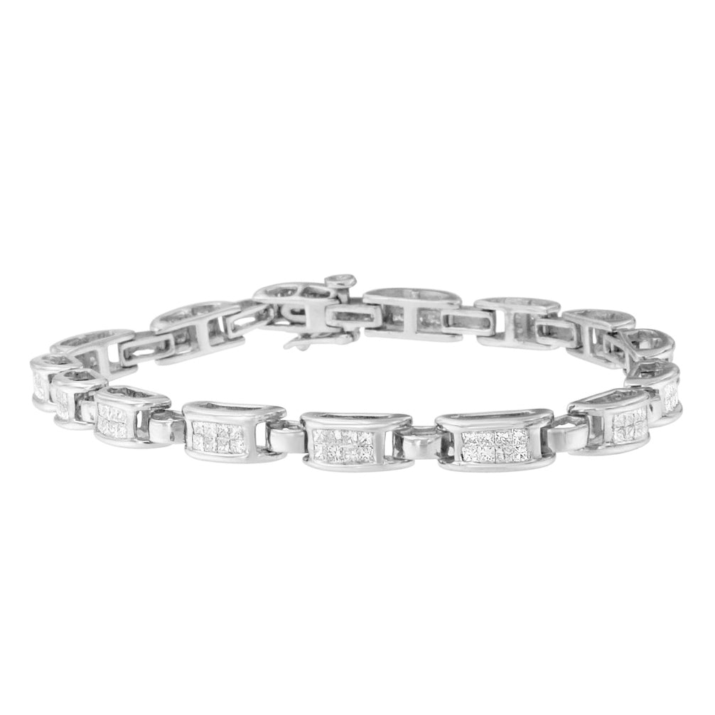 14K White Gold Princess Cut Invisible Set Diamond Bracelet - 7.25"