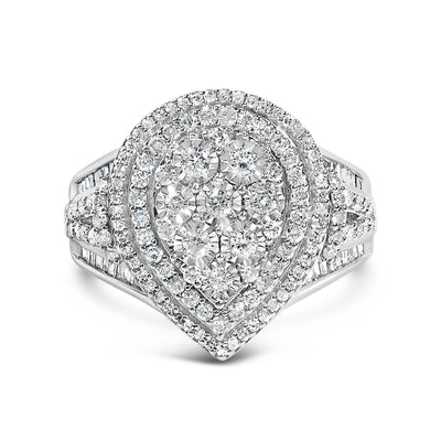 Bague en Argent Sterling avec Diamants en Forme de Poire et Triple Halo