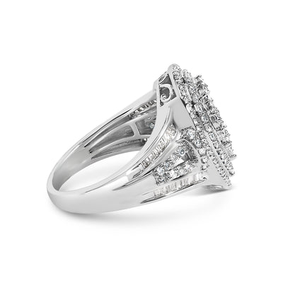 Bague en Argent Sterling avec Diamants en Forme de Poire et Triple Halo