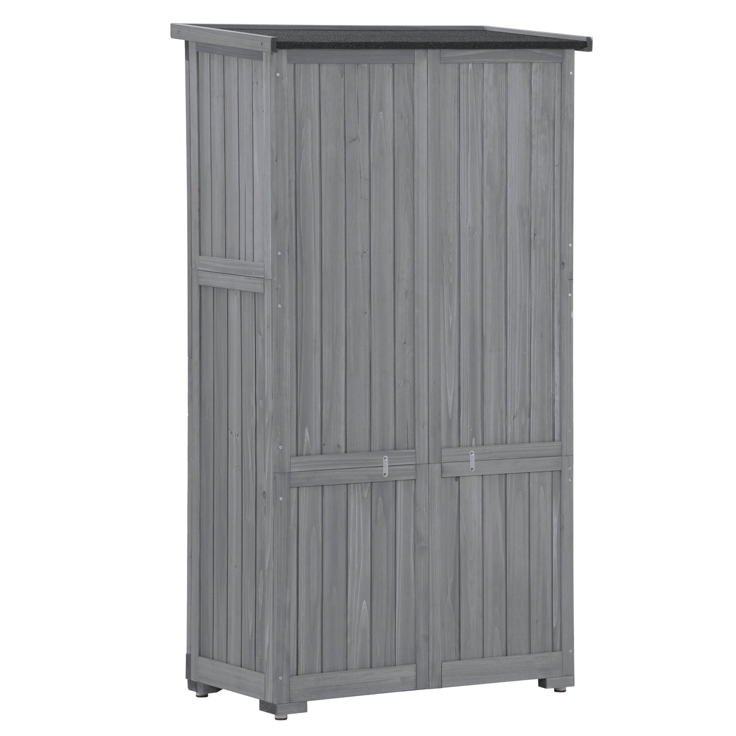Wooden Garden Shed 3-tier Patio Storage Cabinet Outdoor Organizer Wooden Lockers with Fir Wood (Gray Wood Color -Shutter Design) - Korvel