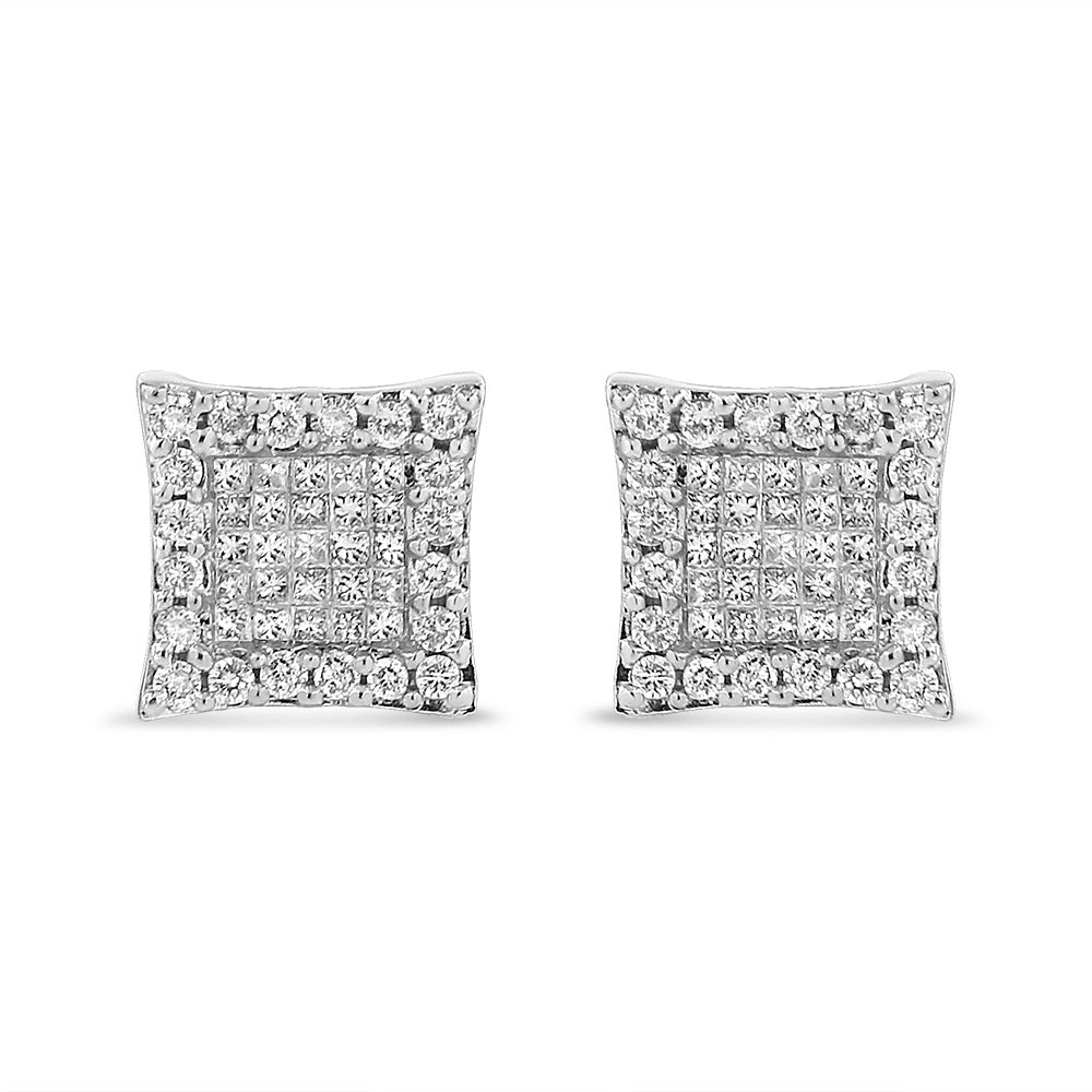 Pendientes de Stud Cuadrados con Halo de Diamantes en Oro Blanco de 18K