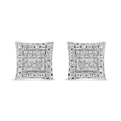 Pendientes de Stud Cuadrados de Diamante en Oro Blanco de 14K - 1.00 Cttw
