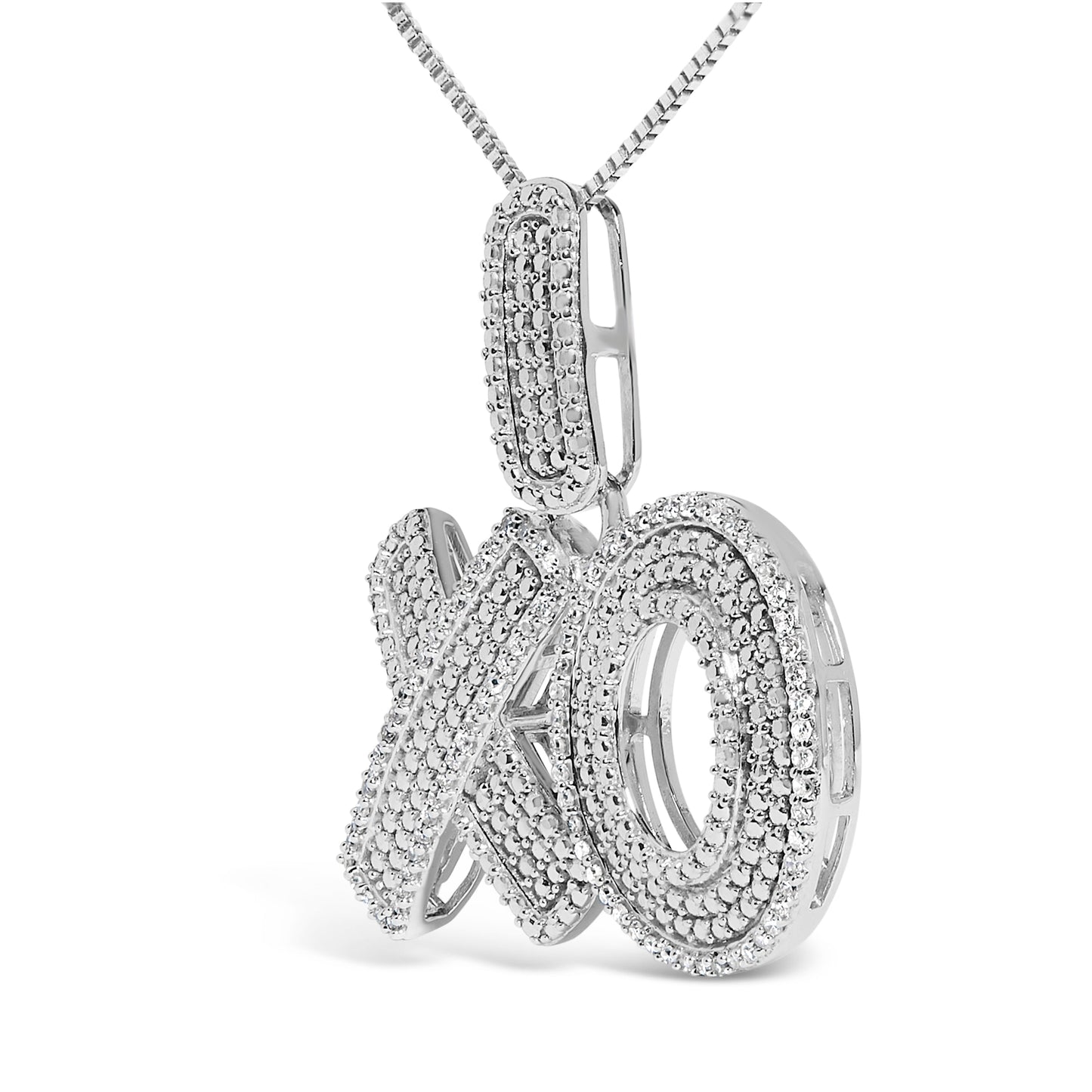 Collier Pendentif XO en Argent Sterling avec Diamants Pavé