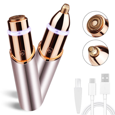 Rechargeable Eyebrow and Facial Hair Remover for Women 2 in 1 Razor with Built-in LED Light for Painless Hair Removal - Korvel