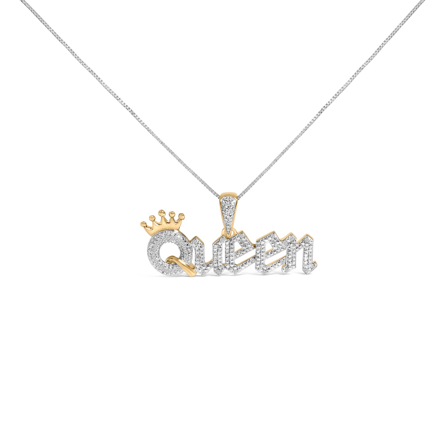 Collier en Plaqué Or 14K en Argent Sterling avec Pendentif Nom "Reine" et Diamants