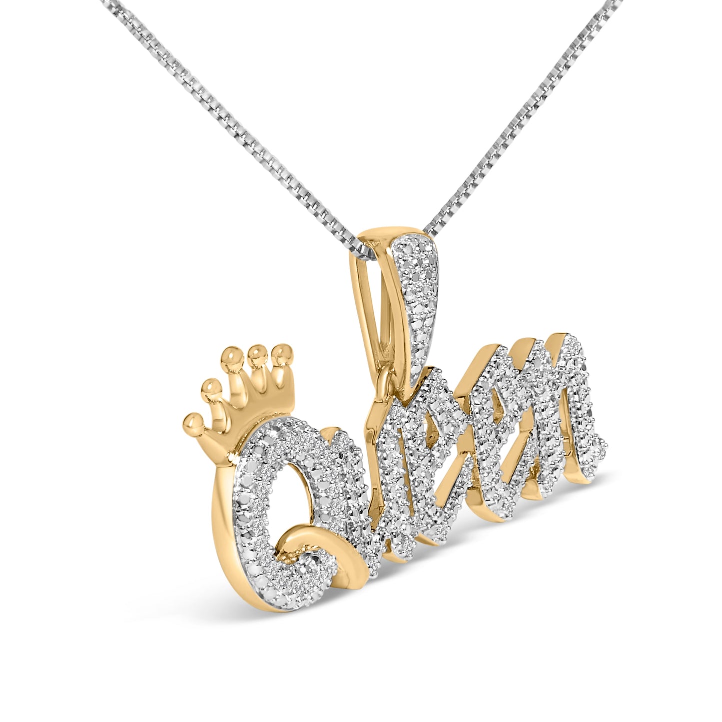 Collier en Plaqué Or 14K en Argent Sterling avec Pendentif Nom "Reine" et Diamants
