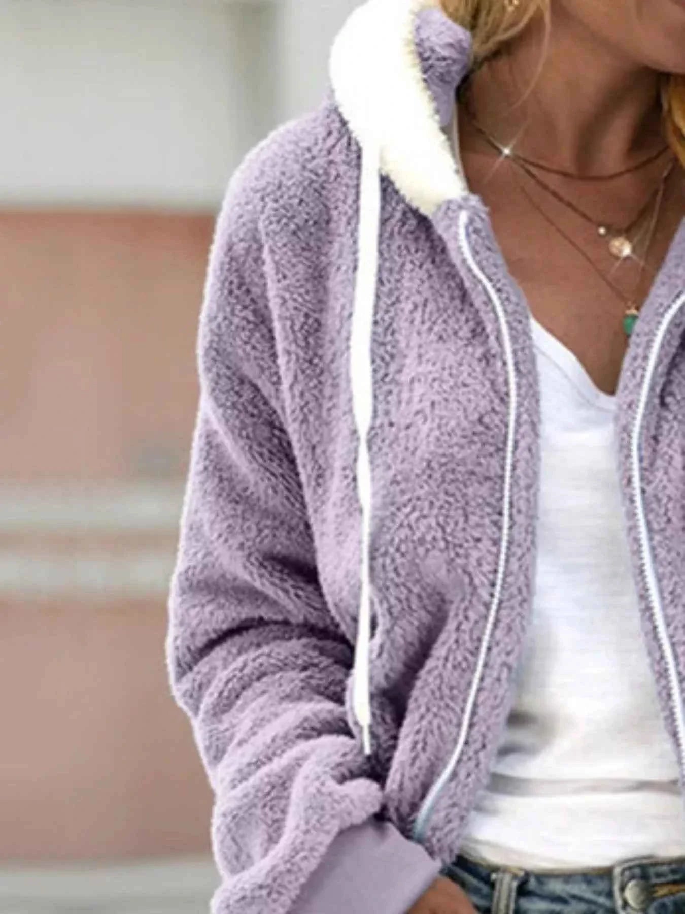 Cozy Fleece Zip-Up Hooded Jacket - Plus Size