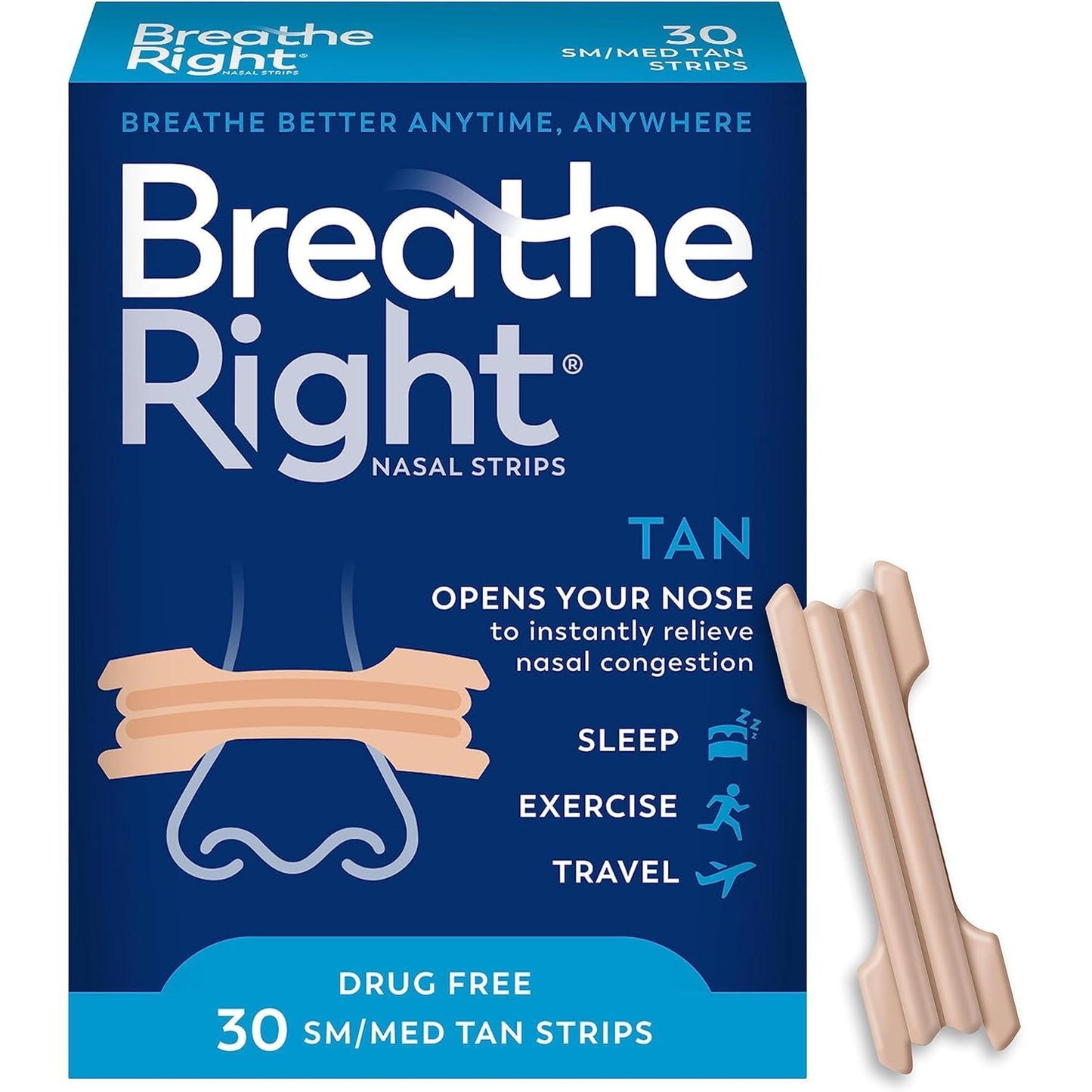 Tiras Nasales Breathe Right Original Color Tan - Pequeño/Mediano