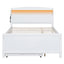 Full Size Platform Bed with Storage LED Headboard  Twin Size Trundle and 3 Drawers White - Korvel
