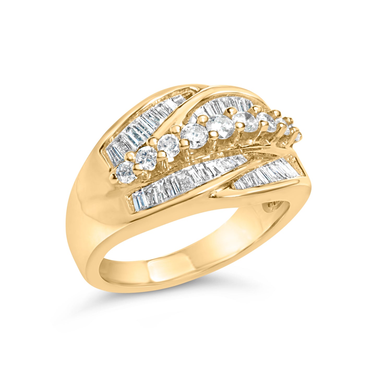 14K Yellow Gold 1.00 Cttw Diamond Cocktail Cluster Ring - Size 7
