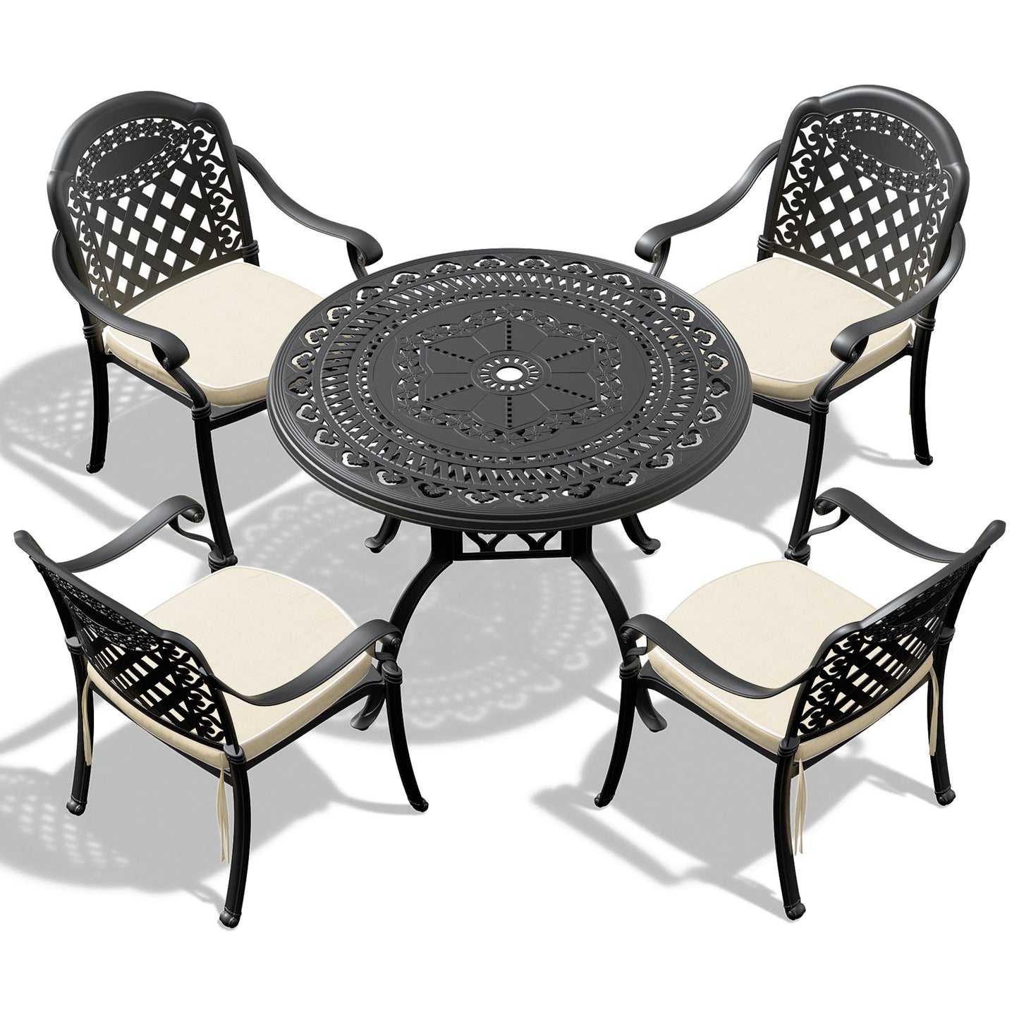 (Cushions In Random Colors)5-Piece Set Of Cast Aluminum Patio Furniture With Cushions - Korvel