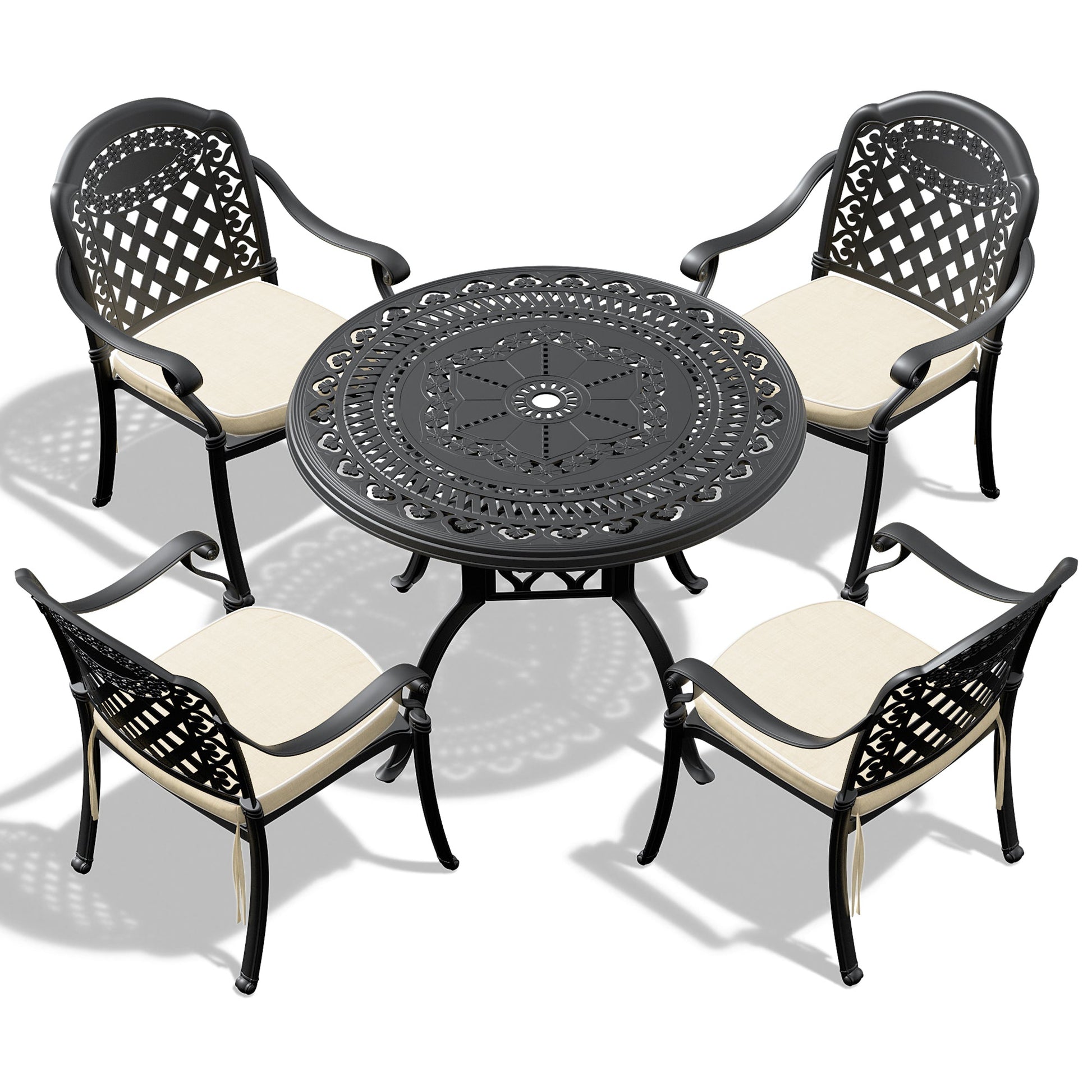 (Cushions In Random Colors)5-Piece Set Of Cast Aluminum Patio Furniture With Cushions - Korvel