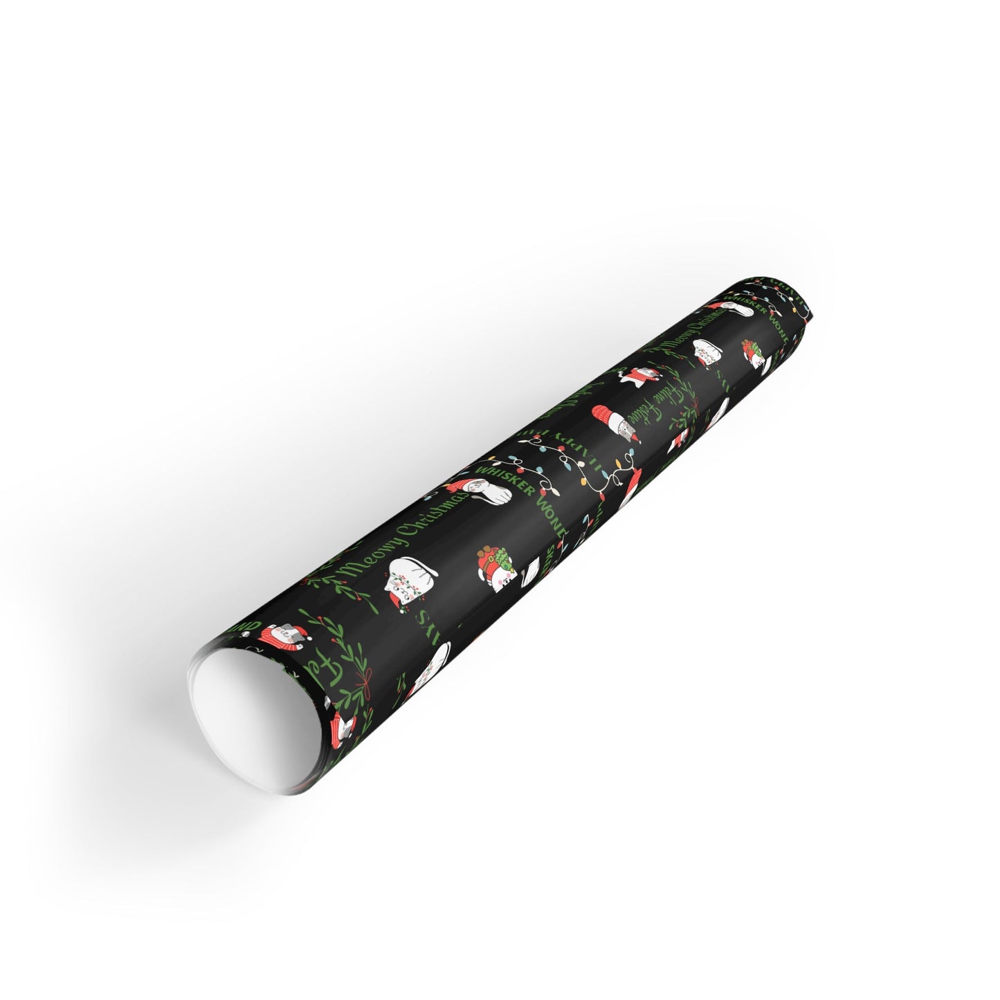 Rouleau de papier cadeau de Noël avec des jeux de mots sur les chats pour les célébrations des fêtes