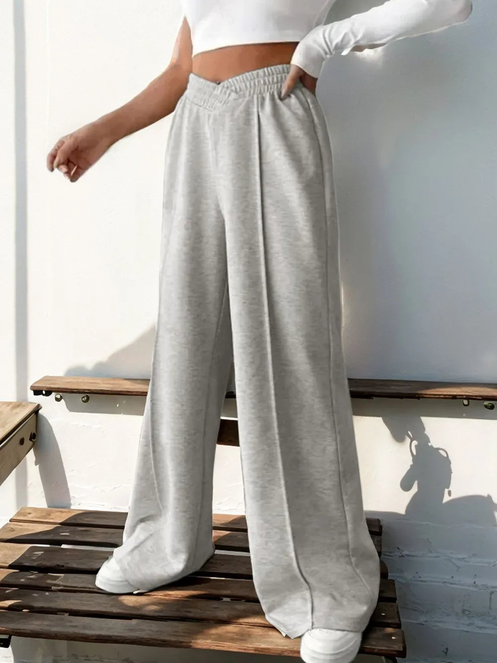 Elastic Waist Wide Leg Pants - Korvel
