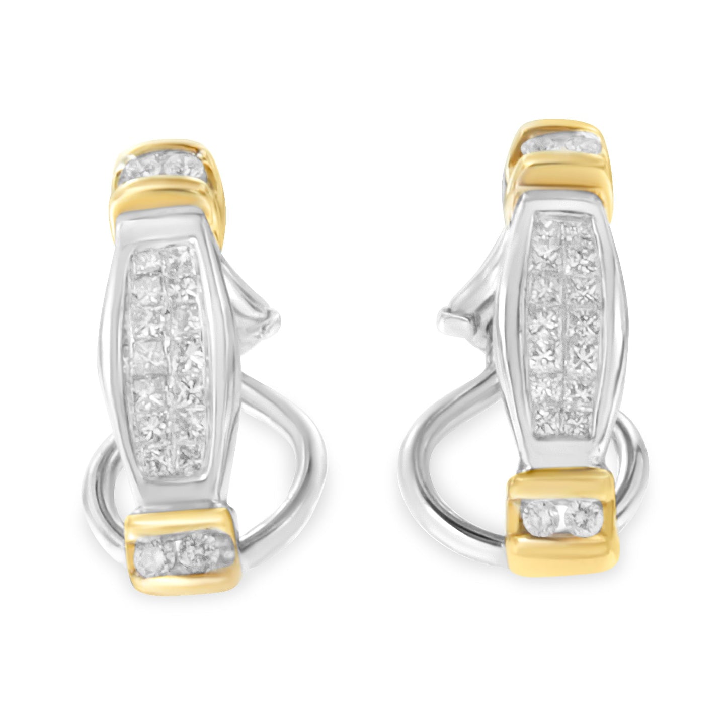 14K Two-Toned Gold Diamond Earrings with Round and Princess Cuts
